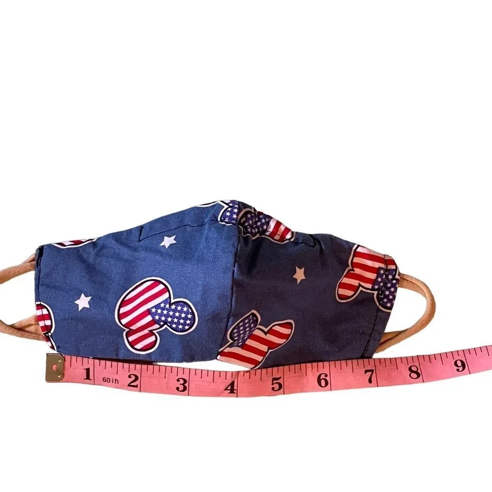 Patriotic Mickey Mouse ears handmade cloth face mask with soft stretchy ear loop